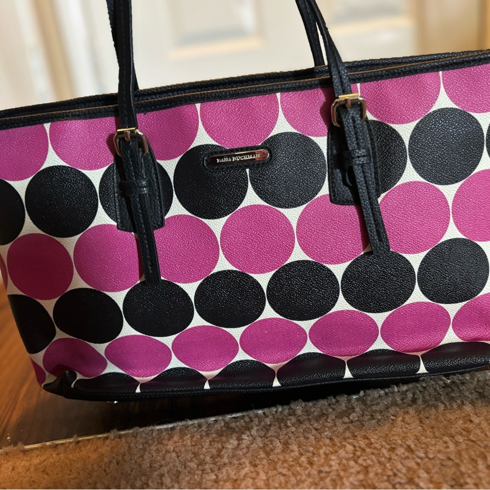 Kate Spade Pink and Black Polka Dot Tote Bag